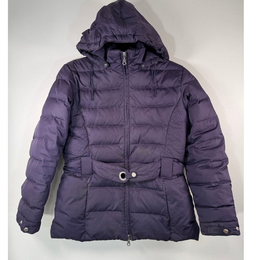 Larry Levine Sport Women S Purple Down Puffer Jacket Belted Removable Hood Ski